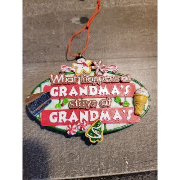 What happens at grandma's stays at grandma's xmas ornament cake candy snowman tr - Picture 2 of 3